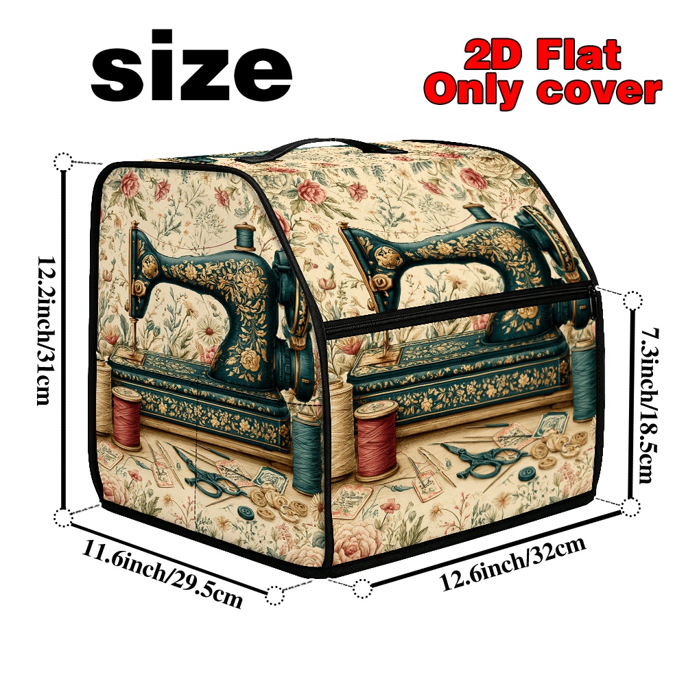 TEMU 2d Flat 1pc Overlock Machine Cover Vintage Sewing Machine Dust Cover, Sewing Machine Dust Cover With Top Handle Festive Decor Suitable For Craft