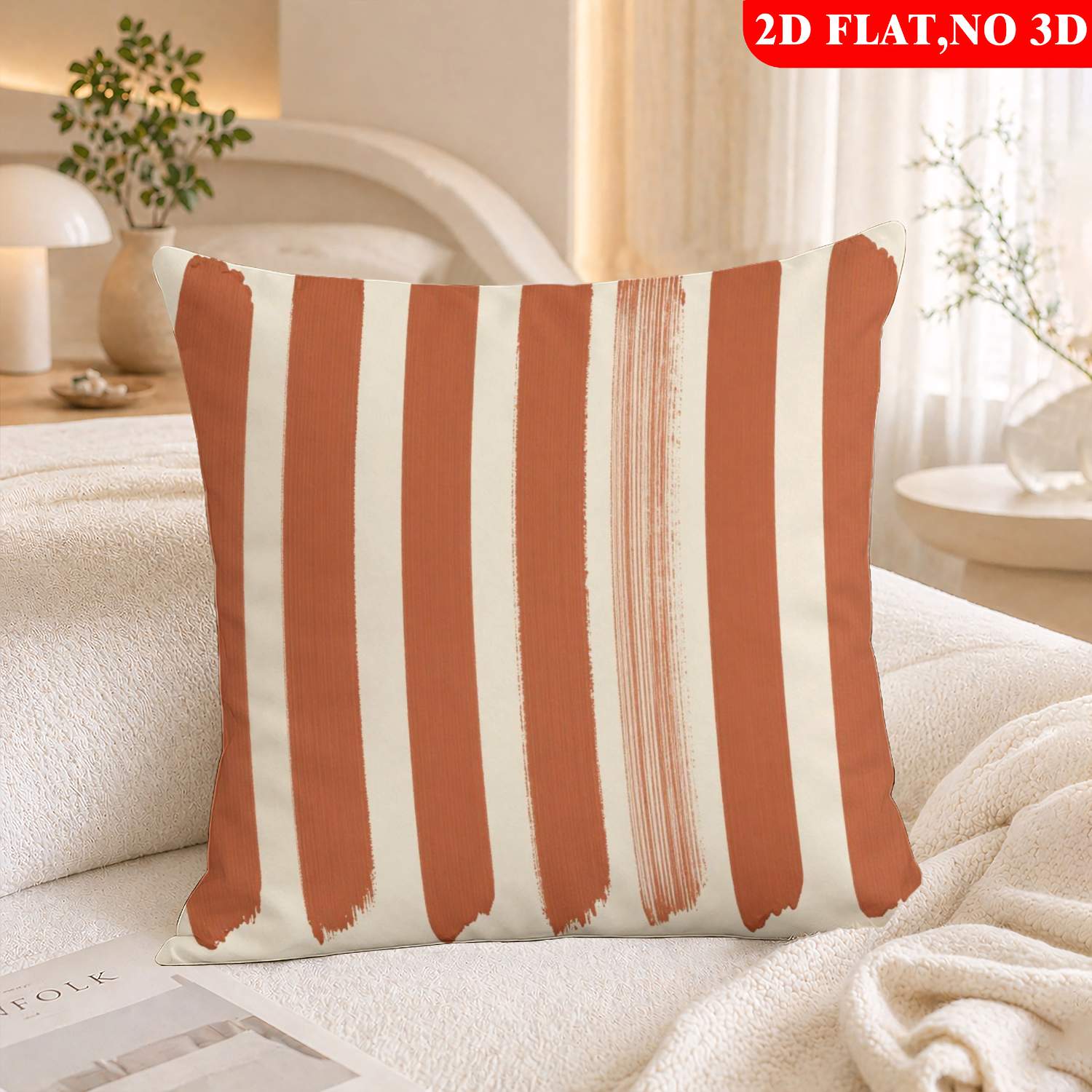 TEMU Housse de coussin plate 2D - 1 pièce (garnitures de coussin non incluses), Impression plate 2D Style Art Motif Pinceau en Terracotta – Convient