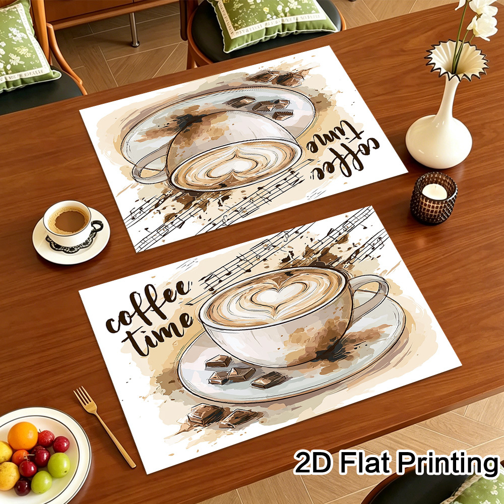 tischsets mit 2d-flachdruck   kaffeebechers mit schokoladenstücken, rechteckige platzsets, ganzjahres-tischmatten, ideal für feiertagsfeiern familienessen in der küche, 2d-flach