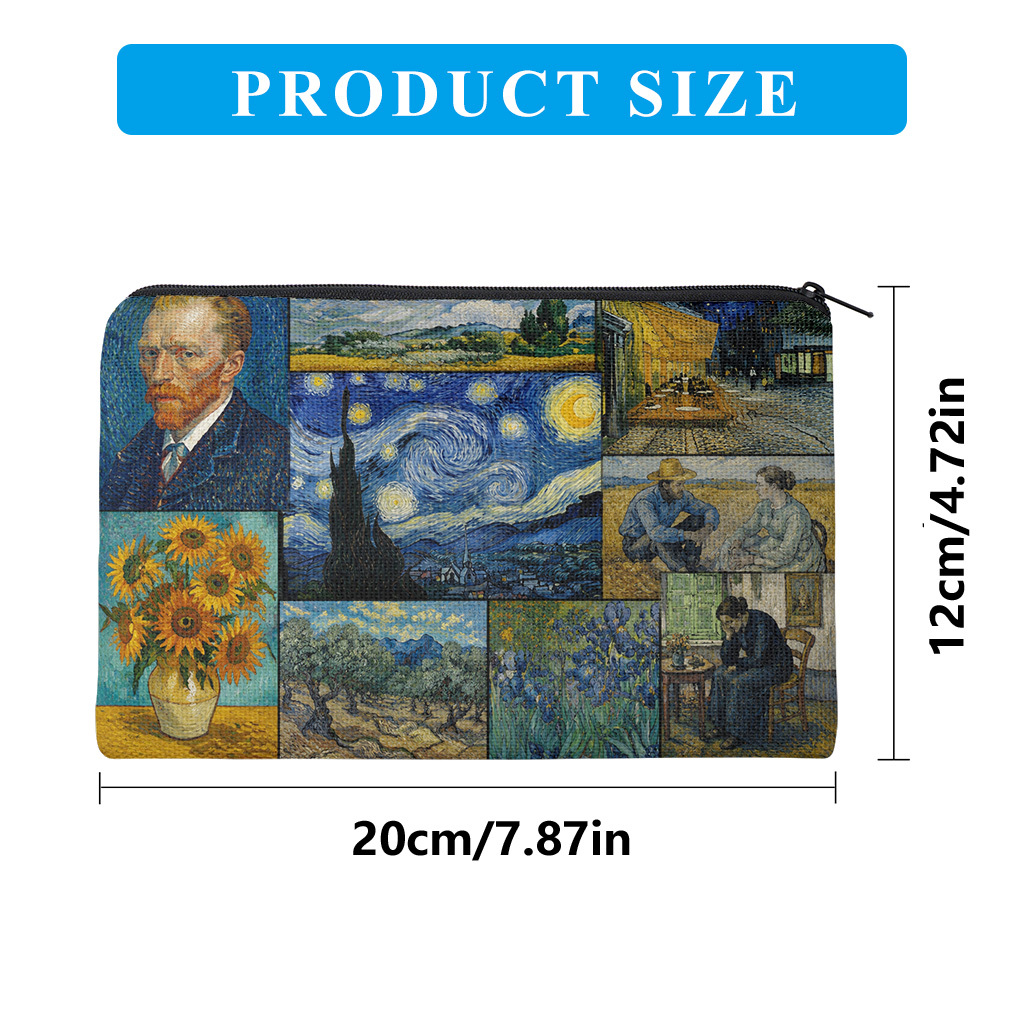 TEMU 1pc Van Gogh Pencil Case Suitable For School, Office & Travel - Large Capacity Foldable Zipper Closure Linen Pouch With Van Gogh Starry Night &