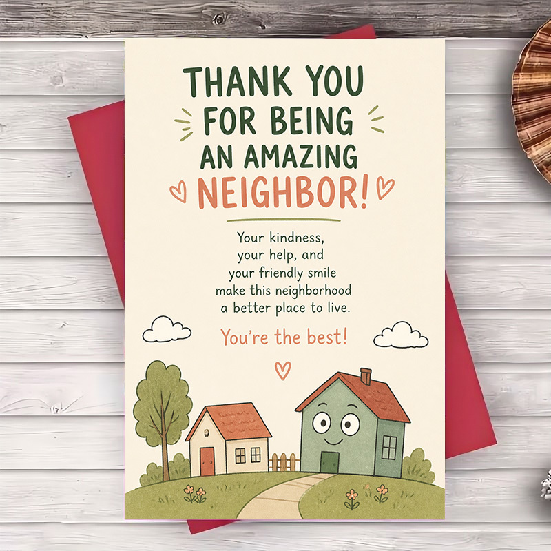 TEMU 1pc, 1 Envelope And 1 Greeting Card Thank You Greeting Card For Amazing Neighbor Appreciation Gift For Housewarming Or Friendly Gesture Greeting