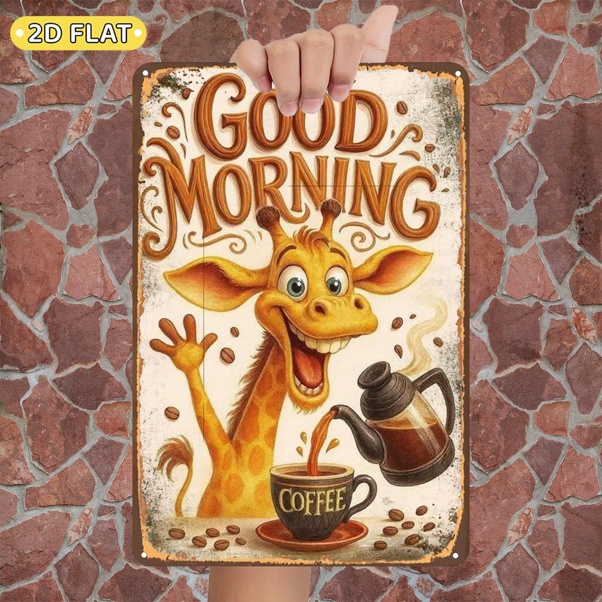 TEMU 2d Flat 1pc, Coffee With A Giraffe, Metal Lron Sign, Size(8"x12"/20cm*30cm) Decorative Paintings/room/restaurant/bar/door/garage Decor