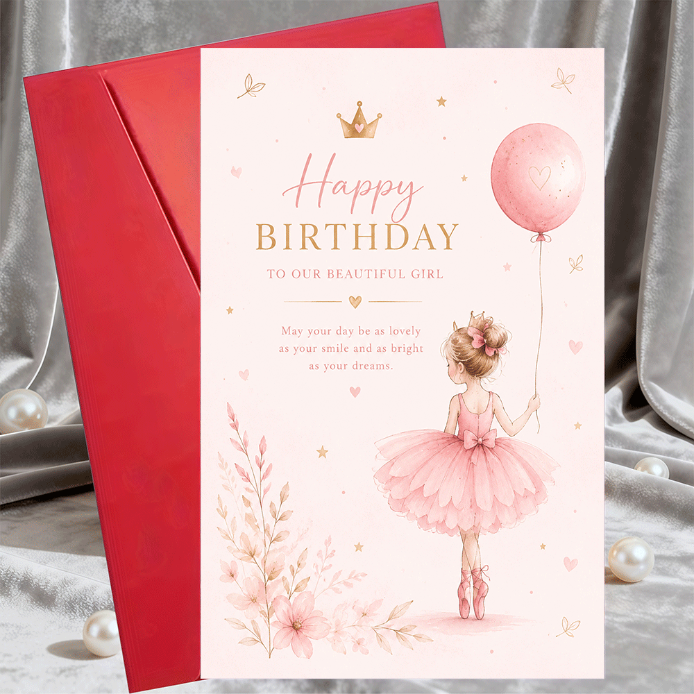 TEMU 1 Greeting Card + 1 Envelope Happy Birthday Greeting Card For Her Elegant Ballerina Design Flat Note Card For Birthday Celebration And Special