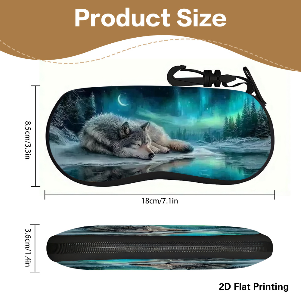TEMU 2d Flat - 1pc 2d Flat Printing Aurora Wolf By Pattern Glasses Case, For Reading Glasses, Fashion Glasses, Blocking Glasses - Weight Protective