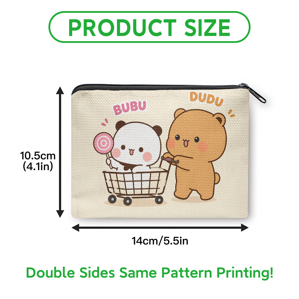TEMU Coin Purse, Adorable Panda And Bear Print Coin Purse, Zipper Clutch Bag, Makeup And Small Item Storage Pouch, Durable Washable Lightweight