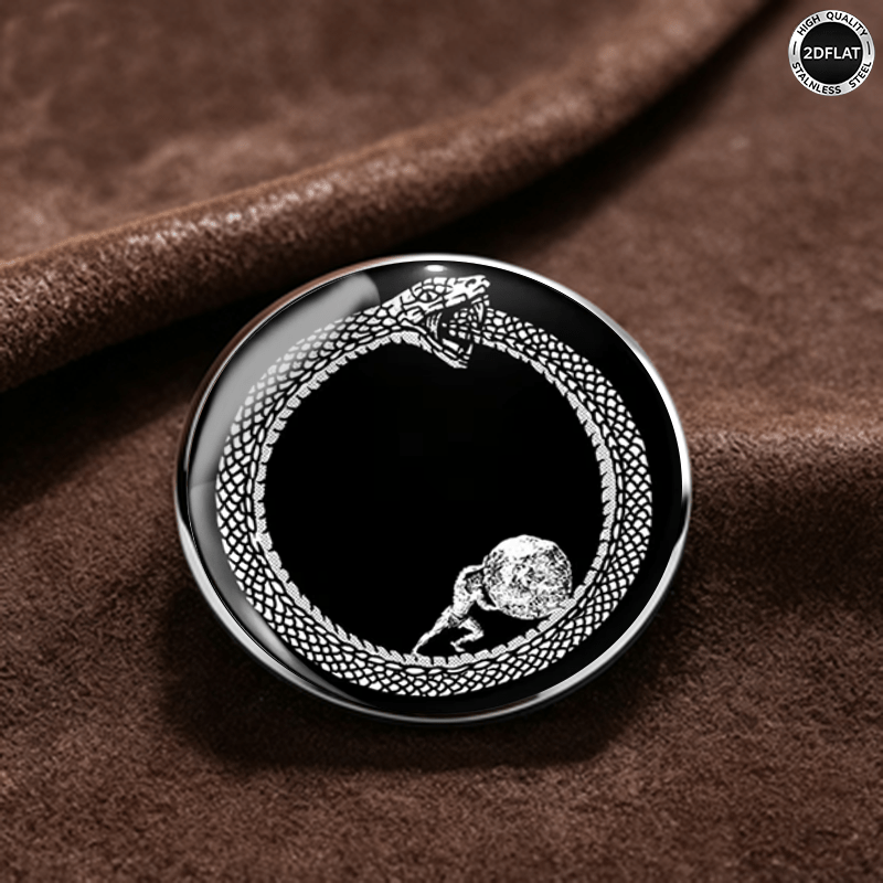 TEMU 1pc Badge 2D Plat Rétro Sisyphe, Vêtement avec Mythologique , Accessoire Décontracté pour Veste, Pull, Sac, Badge Décoratif Polyvalent Style