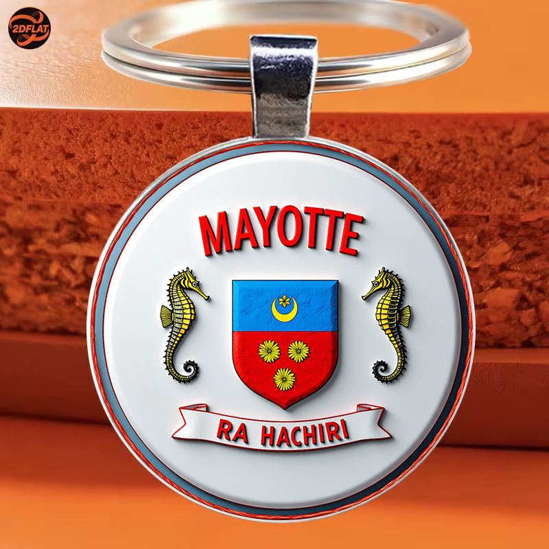 TEMU 1 Porte-clés rond, Porte-clés sur le thème de la drapeau de Mayotte, avec motif de , Accessoire de mode, Convient aux clés de voiture et aux