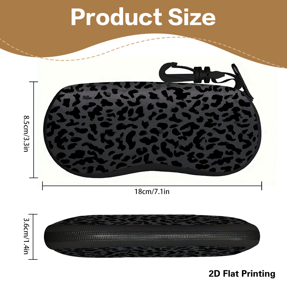 TEMU Étui à lunettes 2D plat - 1pc Étui à lunettes 2D plat avec motif de taches de léopard noir, pour lunettes de lecture, lunettes de mode, lunettes