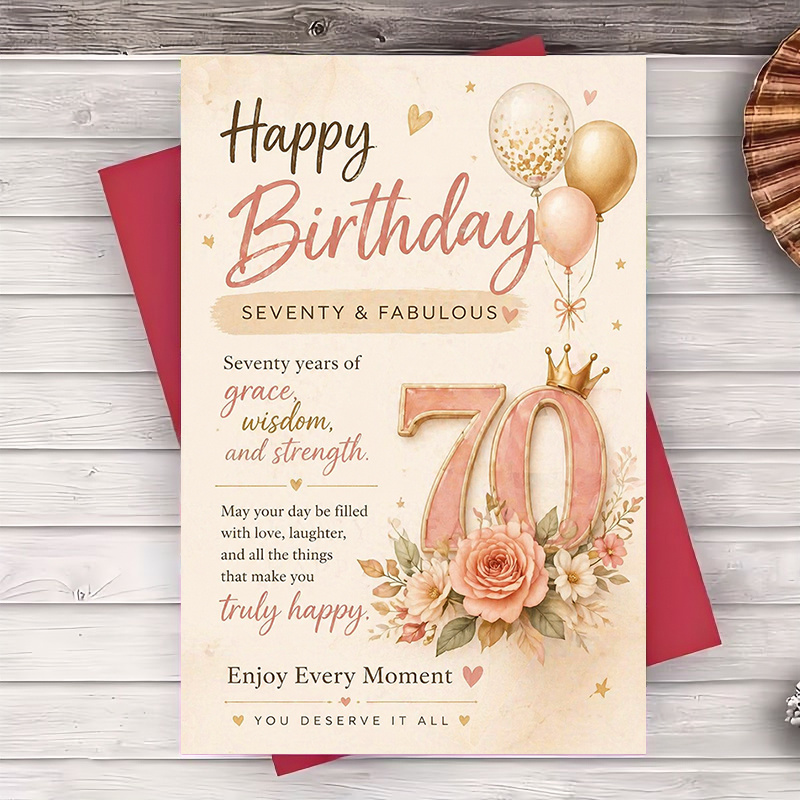 TEMU 1 Greeting Card And 1 Envelope Elegant 70th Birthday Greeting Card For Women Happy Birthday Card For Grandma Mom Or Friend Milestone Celebration
