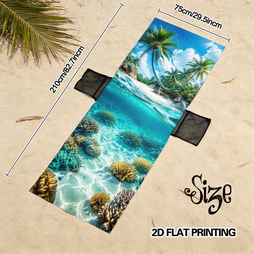 TEMU 2d Flat, 1pc Beach Chair Cover Tropical Underwater Paradise Pattern, Pool Chair Cover Foldable For Compact Storage, Usable As Beach Towel, Side