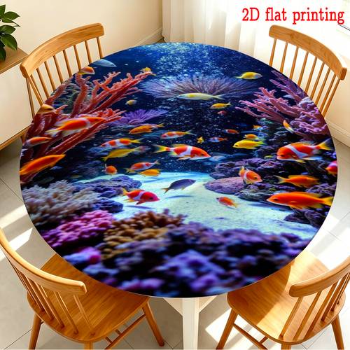1 tovaglia elasticizzata con motivo di barriera e pesci , copritavolo in poliestere, protezione decorativa per -sala da - , picnic allaperto, campeggio, feste in giardino, primaverile fresca, tessuto facile da , forniture per hotel