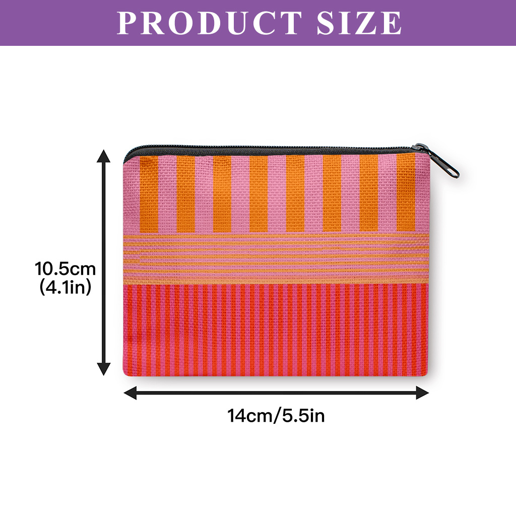 TEMU Coin Purse 1pc, Striped -material Double Zippered Wallet & Organizer Pouch, Machine Washable Durable Washable Fabric Wallet With Lipstick &