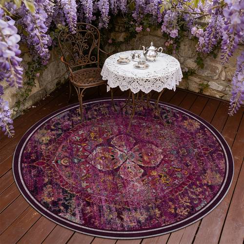1 tapis rond de style vintage, motif violet-rouge, douce avec base texturée, ultra- , design , convient pour balcon, terrasse, jardin et plus, collection printemps-été, plusieurs tailles disponibles