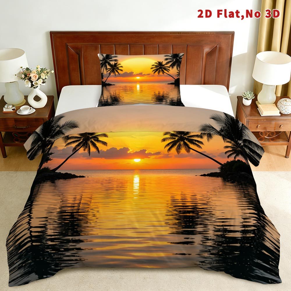 TEMU Latacaca 2d Flat 2/3pcs Palm Trees Duvet Cover Set Queen King Full Sizes Bedding 1 Duvet Cover And 1/2 Pillowcases Suitable For All Used In Bed