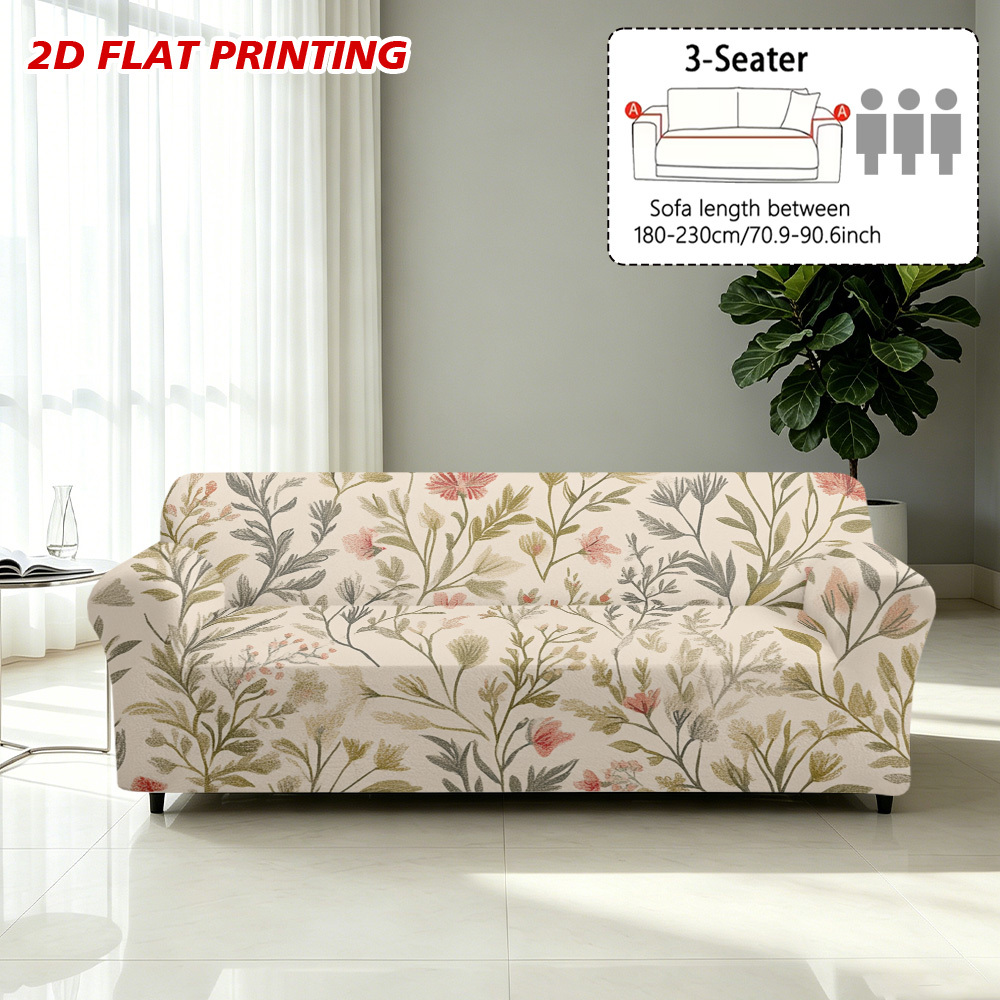 TEMU 1pc Floral Leaves And Wildflowers Pattern Designed Stretch Sofa Cover, Breathable For . Soft Machine Washable Fabric With Vibrant Look. Stylish