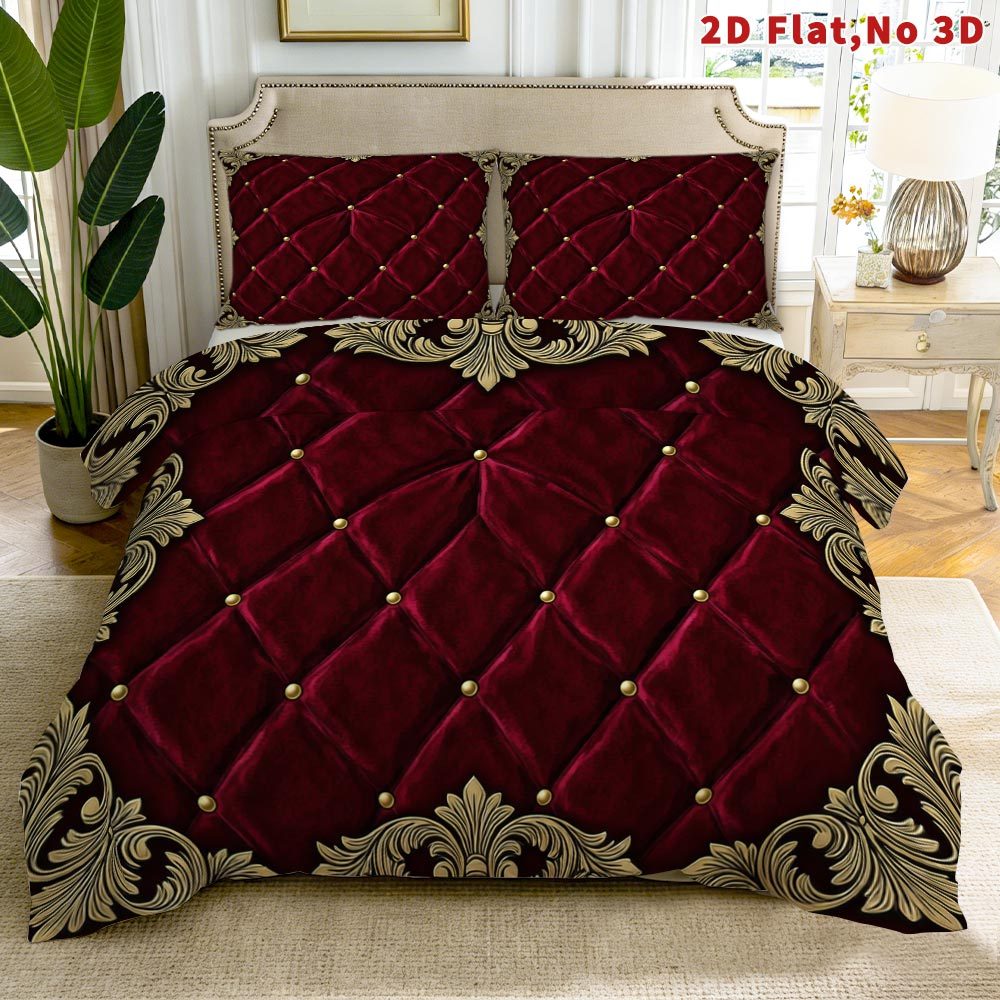 TEMU Latacaca 2d Flat 2/3pcs Quilted Duvet Cover Set Queen King Full Sizes Bedding Golden Ornate Pattern 1 Duvet Cover And 1/2 Pillowcases Suitable