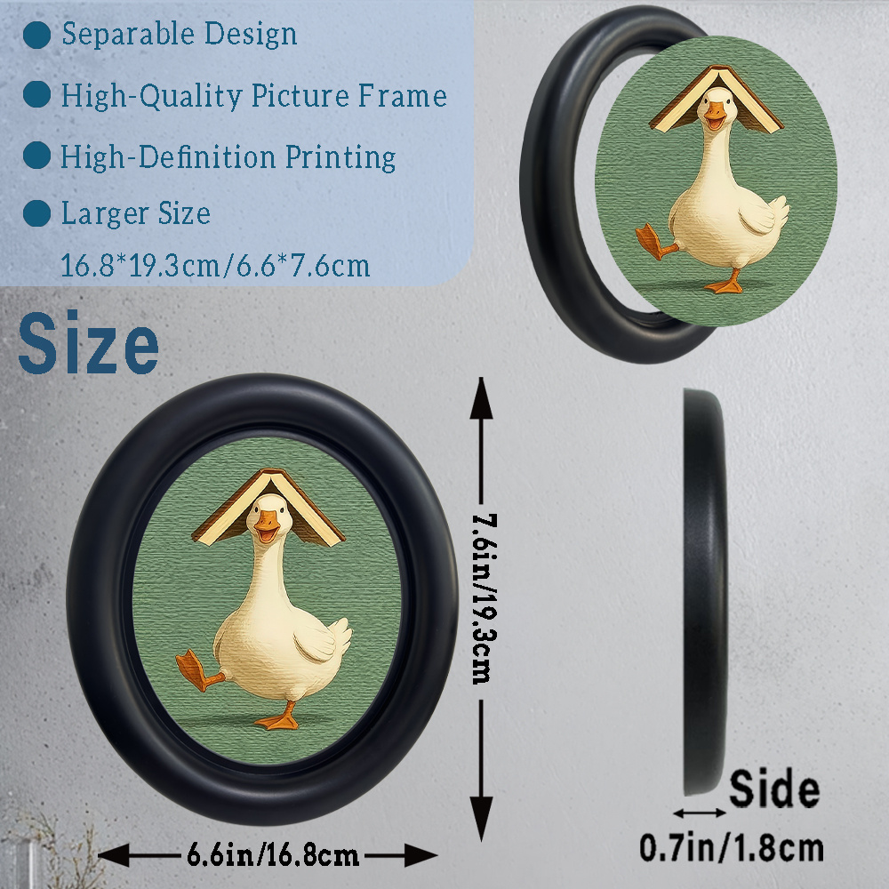 TEMU 2d Flat, 1pc, Elegant Oval Photo Frame For Wall Or Tabletop Display, Goose With Book On Head, 7.6x6.6 Inch Modern Wall Art, Prints & Posters,