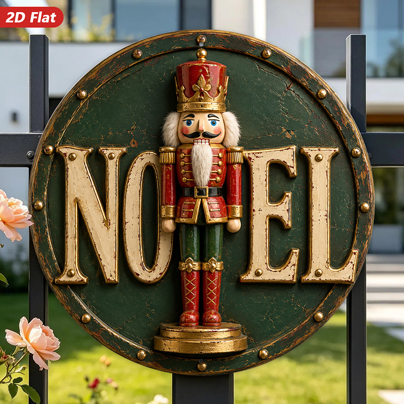 TEMU 2d Flat, 1pc Round Metal Sign Wall Art, Nutcracker Figure, "noel" Text, Vintage Style, Round Shape Home Decor, Ideal For Living Room, Bedroom,