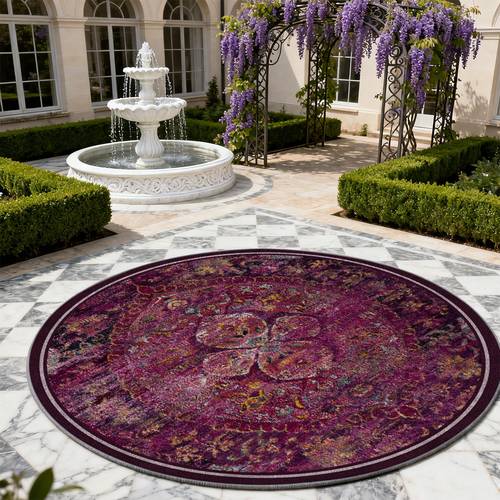 photo de l'article 1 tapis rond de style vintage, motif violet-rouge, douce avec base texturée, ultra- , design , convient pour balcon, terrasse, jardin et plus, collection printemps-été, plusieurs tailles disponibles