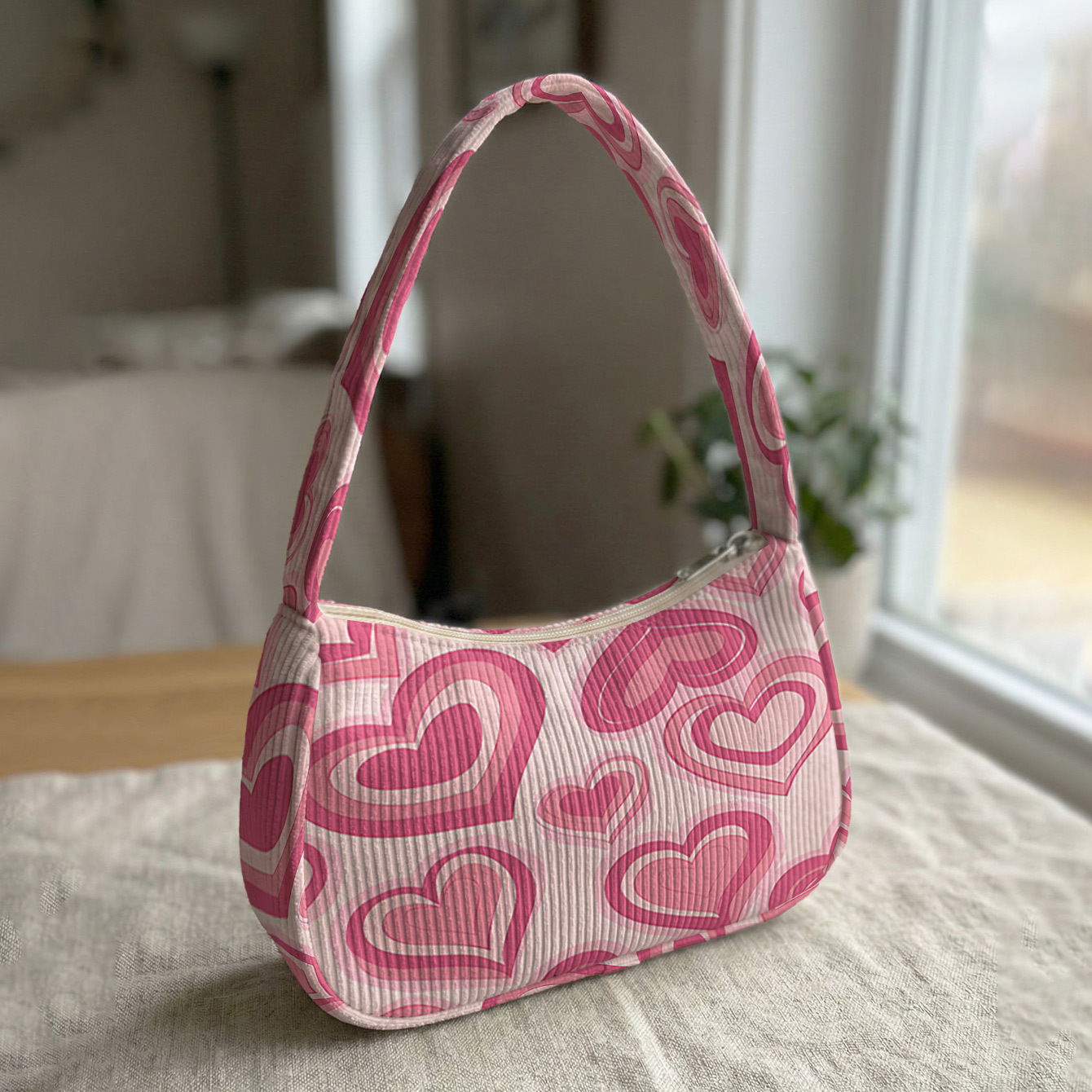 TEMU 1pc, Women'-shoulder Bag, Pattern 2d Print, Soft Corduroy + Portable Size | Dual Use As Shoulder/underarm Bag | Music Festivals//daily Street