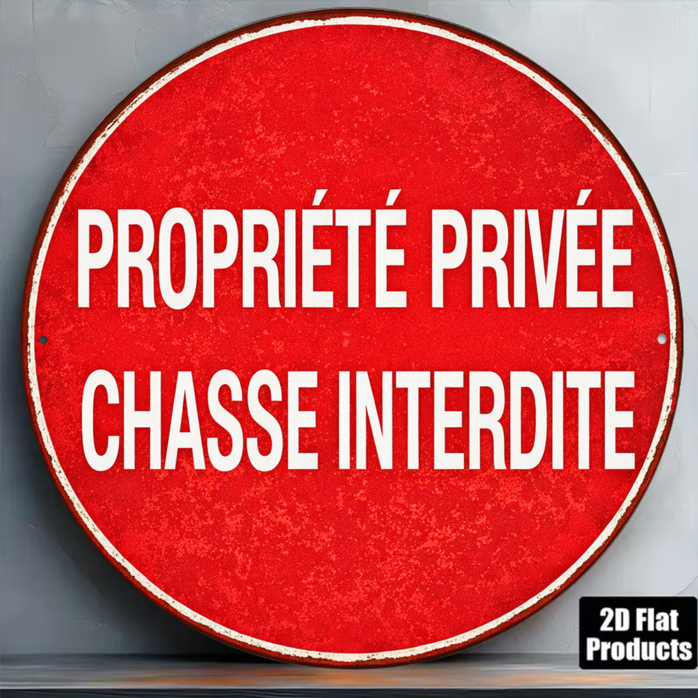 TEMU Plaque circulaire plate 2D, 1 pièce 20cmx20cm, plaque décorative vintage avec "Propriété privée - Chasse ", panneau décoratif "Zone privée -