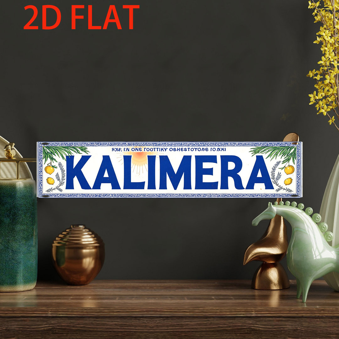 TEMU 2D Plat - 4X16 Inch Vintage Metalen Aluminium Bord, Kalimera Grieks Goedemorgen Blauwe Citroen Bord Ideaal voor Patio Balkon Buitenplaats
