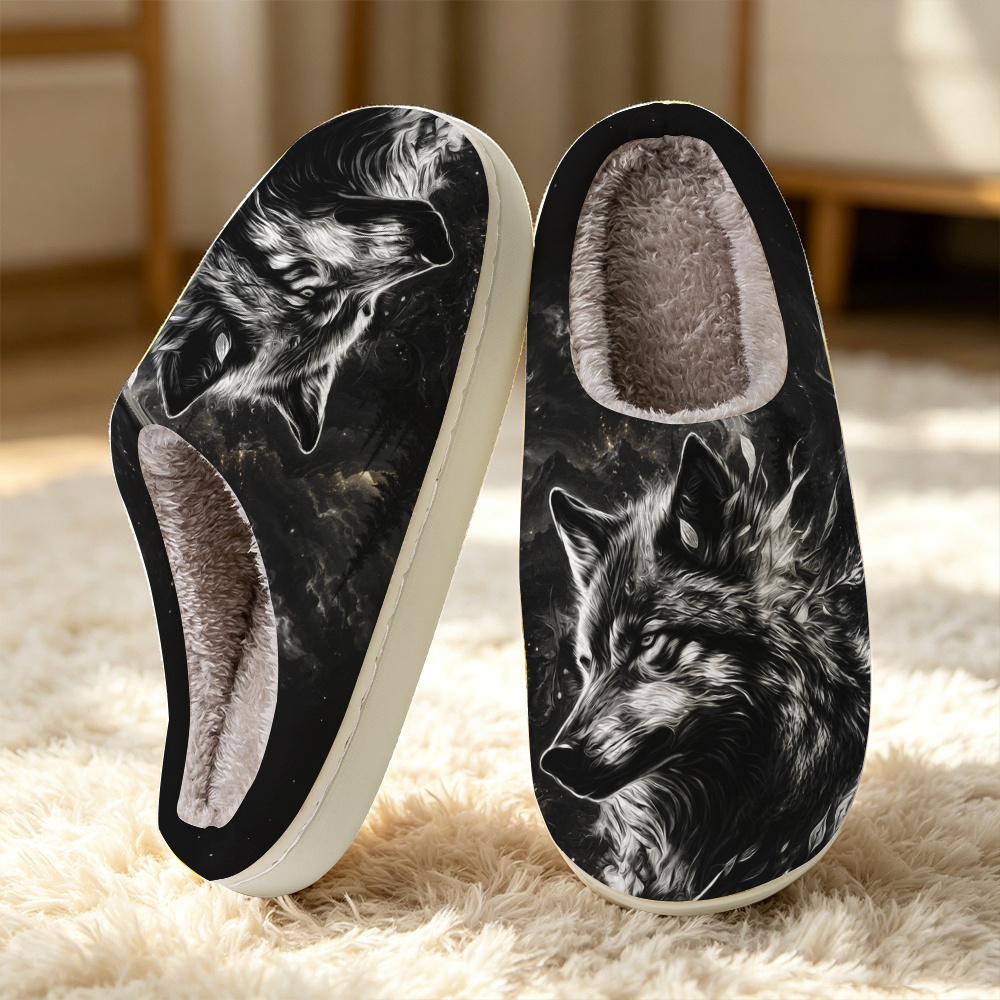 TEMU Forest Wolf Head Light Luxury All-match Wide Toe Space Slippers, Home Essential, Luxury Slippers, Unisex Comfortable Skin-friendly All-match