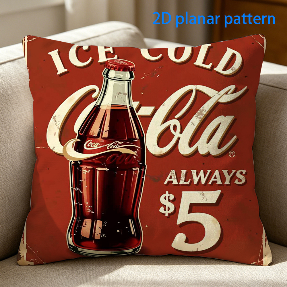 TEMU 1 pièce Housse de coussin Ice Cola - Rétro, convient pour chaise, lit, canapé, taie d'oreiller décorative avec fermeture éclair, housse lavable