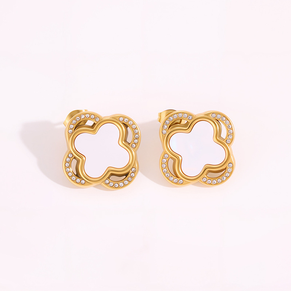 TEMU 2pcs -shaped Stud Earrings With Inlaid Synthetic Zirconia, Double-layer Design, Made Of Stainless Steel, Wear-resistant & Washable, For Women,