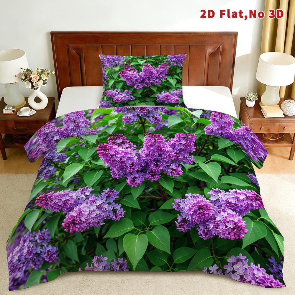 TEMU Latacaca 2d Flat 2/3pcs Lilac Floral Duvet Cover Set Queen King Full Sizes Bedding Lilac Pattern 1 Duvet Cover And 1/2 Pillowcases Suitable For