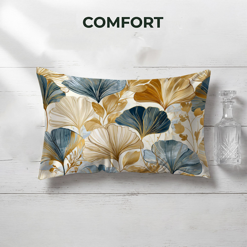 1pc blue golden ginkgo leaf 2d flat printing double sided   pillowcase no pillow core included decorative pillow cover for bedroom living room sofa chair home decor 2d flat
