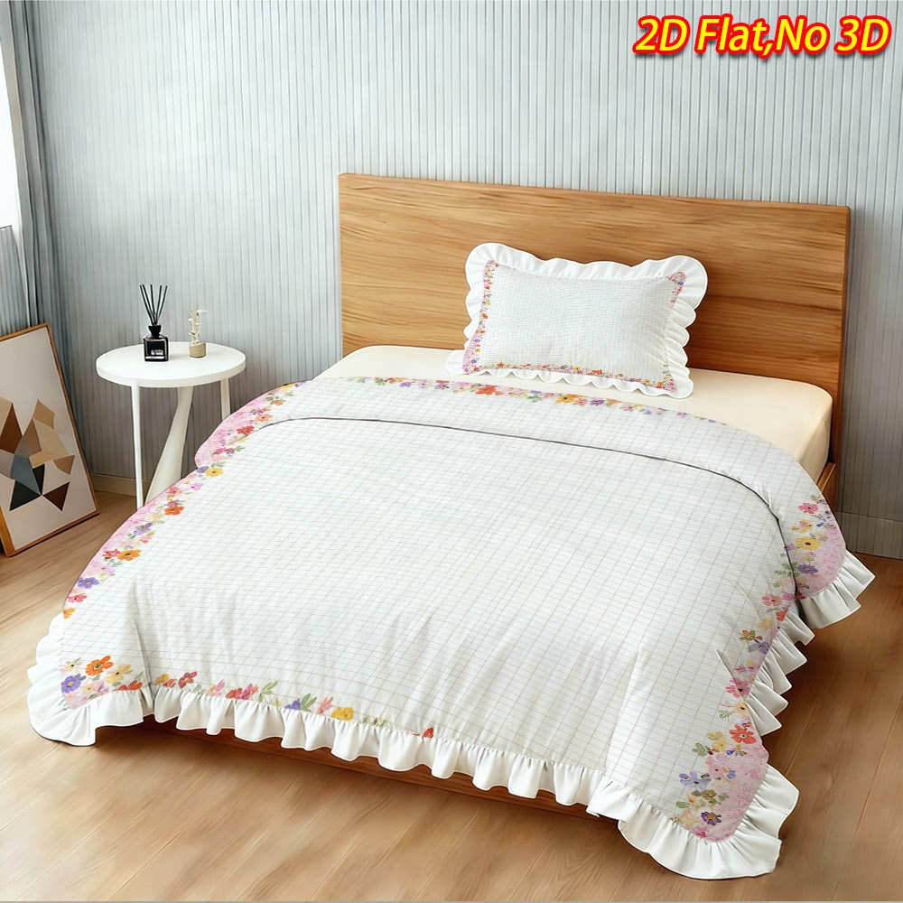 TEMU 2/3pcs 2d Flat Printing New Arrival Spring Floral Ruffle Hem Duvet Cover Set, Multiple Sizes , Skin-friendly, Soft, And Machine Washable,