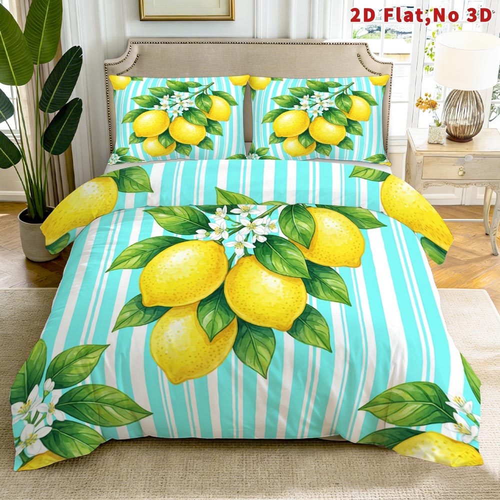 TEMU Parure de lit Latacaca 2D plate 2/3 pièces sur le thème du citron, tailles Queen, King, Full, housse de couette à motif citron 1 housse de