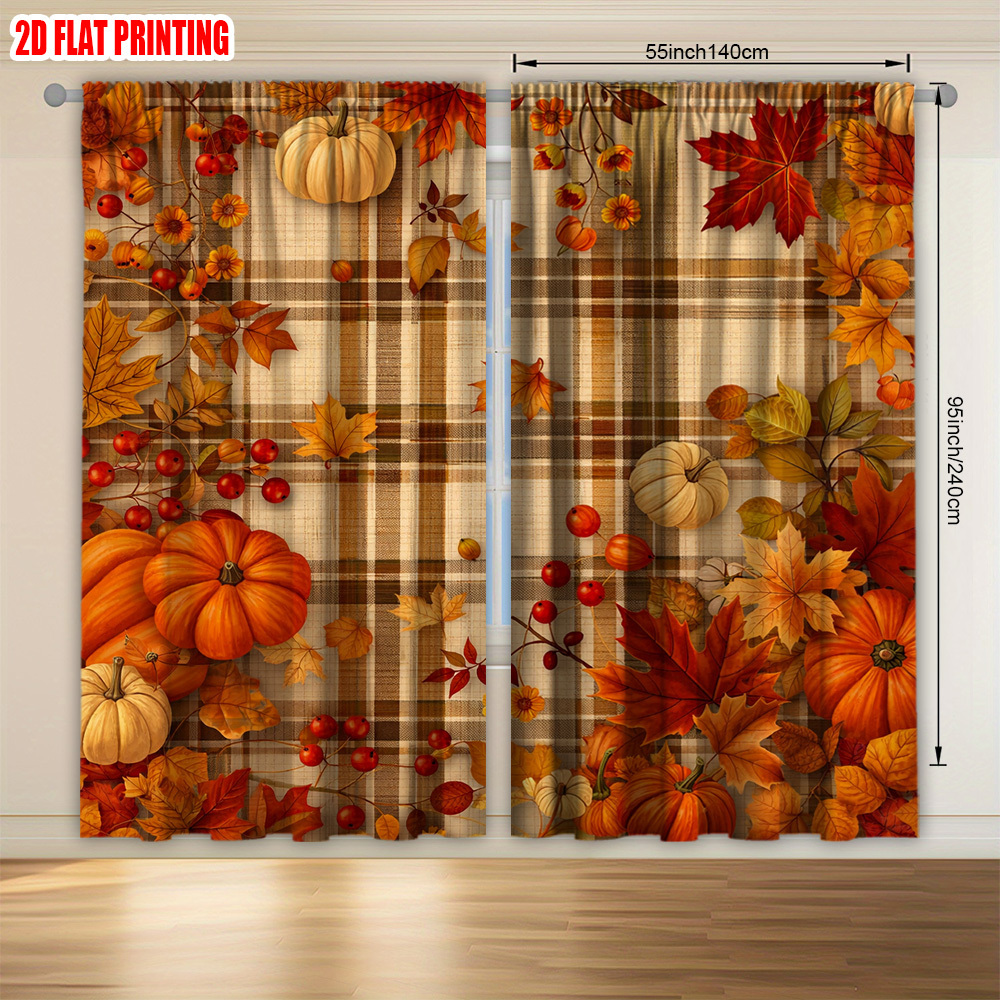 TEMU 2d Flat, 2pcs Bohemian Farmhouse Curtains Suitable For Kitchen, Cafe, Living Room & Bedroom - Semi-sheer Rod Pocket Window Panels With Plaid