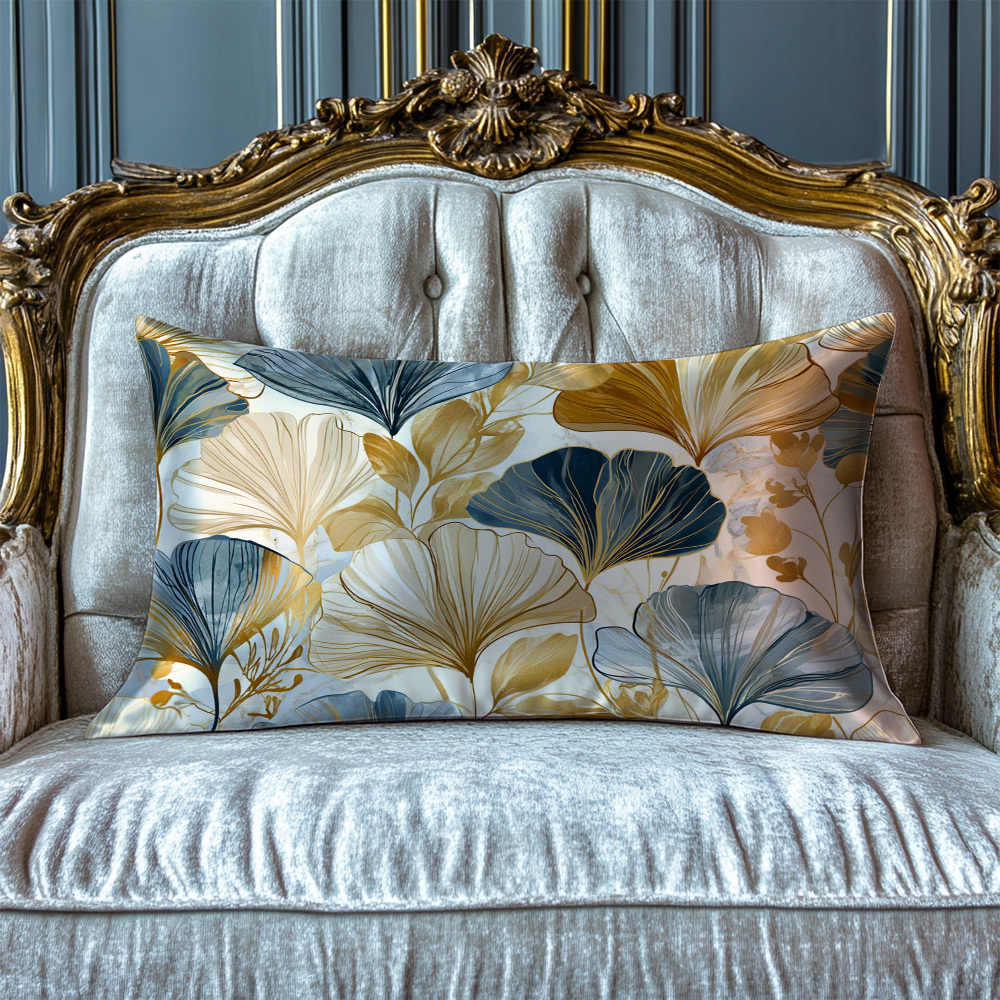item picture 1pc blue golden ginkgo leaf 2d flat printing double sided   pillowcase no pillow core included decorative pillow cover for bedroom living room sofa chair home decor 2d flat