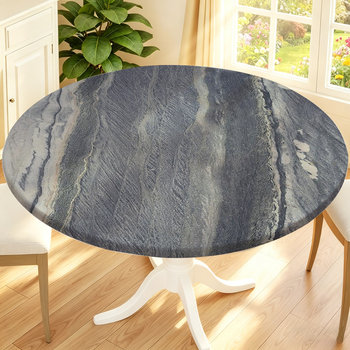TEMU 1pc Gray Marble Texture Stretch Round Elastic Tablecloth, High Full Wrap Fabric Non-slip, Suitable For Home Dining Table, Restaurant, Hotel,