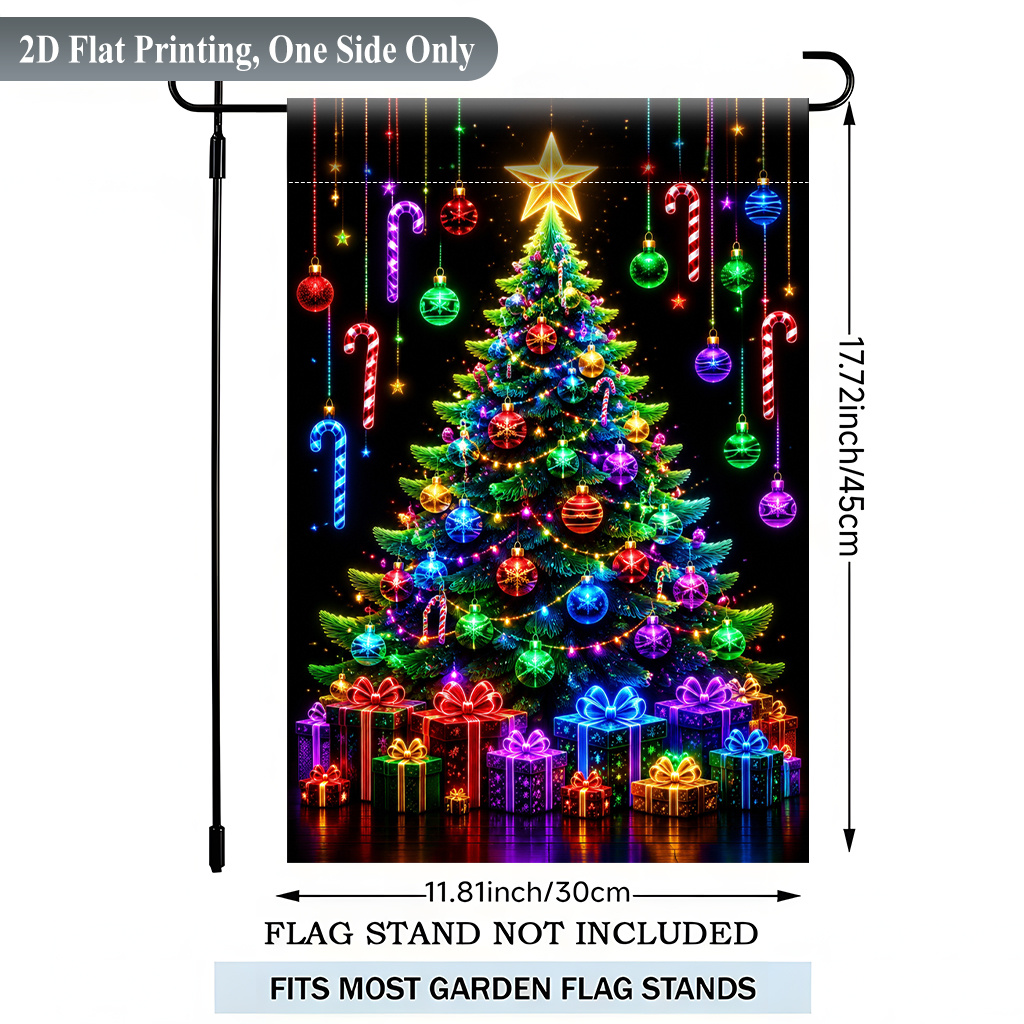 TEMU 2d Flat, 2d Flat Printing Garden Flag 1pc, Colorful Christmas Tree With Decorations Durable Polyester Outdoor Patio Decoration, Polyester,