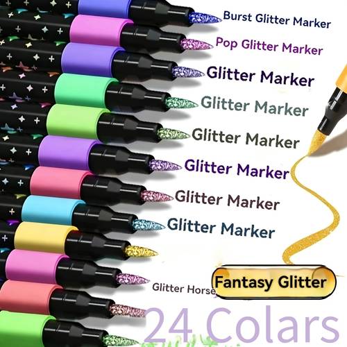 6 stück 12 farben/12 stück 24 farben zufällige nicht-wiederholende doppelstift glitzer stifte, schnelltrocknende tinte - fein, mit kappen, für scrapbooking, kartenherstellung, planer, mehrfarbige doppelstift zeichenstifte - glitzer marker set, für s