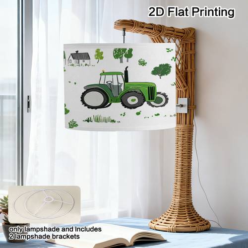 1 pièce abat- pièce style ferme moderne avec tracteur vert et maisons avec supports - abat-jour cylindrique adapté aux suspensions, appliques murales, lampes sur pied, lampes de plafond rustiques, installation, pour décoration de ferme, plat 2d