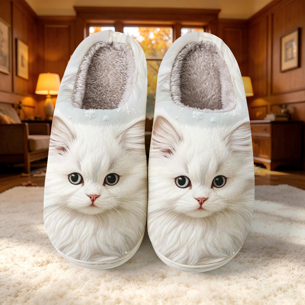 TEMU [printed Design-not Textured]-unisex Home Slippers, Cute White Cat Print, Elegant Minimalist Skin-friendly Casual House Slippers, Family Parties