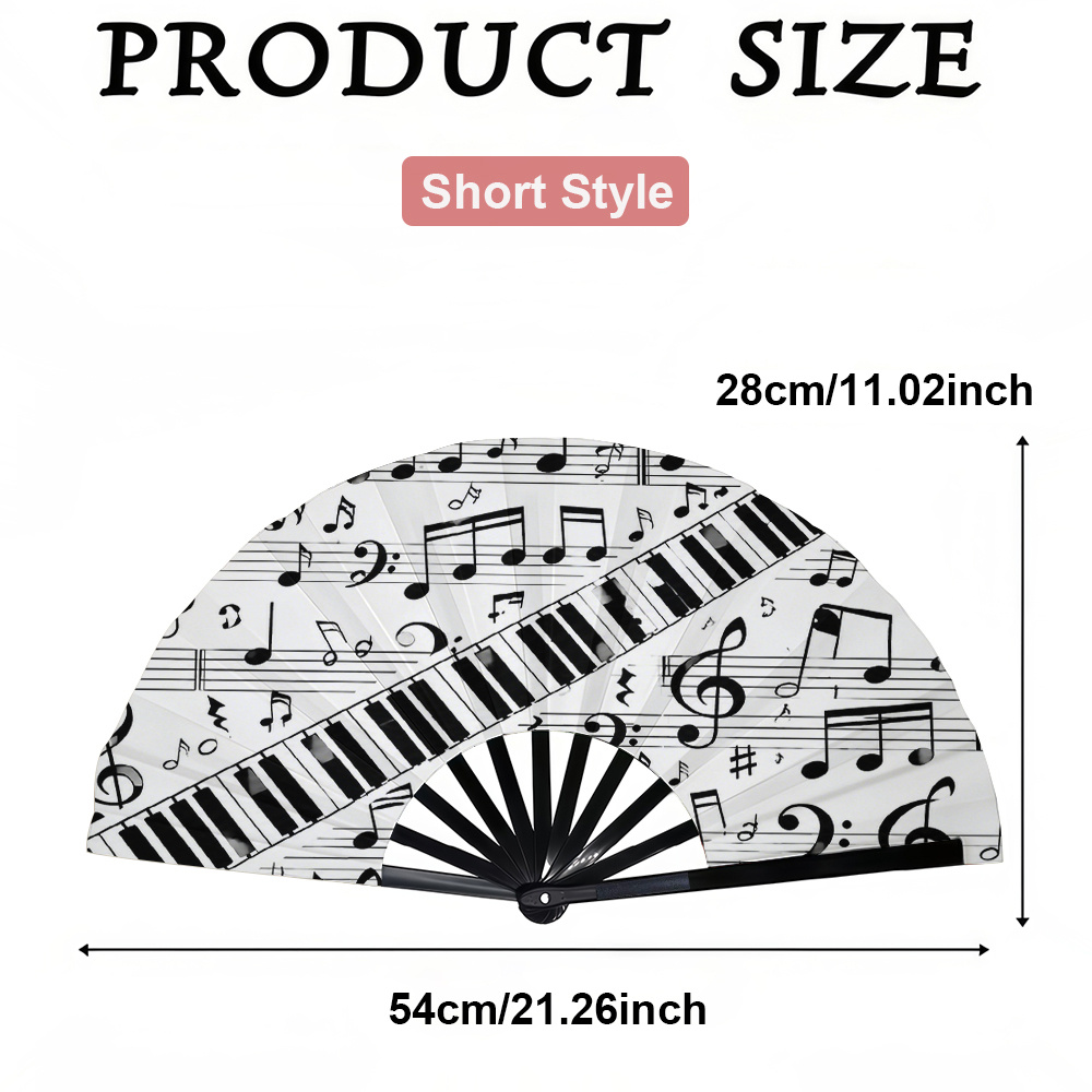 TEMU 1pc Women's Folding Fan, Black And White Musical Note Fashion Folding Fan, Summer Folding Fan, Holiday Gift, Birthday Gift Folding Fan, Party