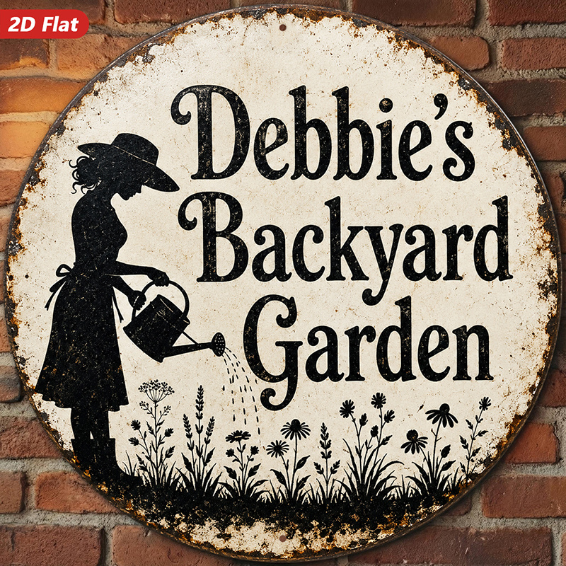 TEMU 2d Flat, 1pc Round Metal Sign Wall Art, 's Backyard Garden Decorative Sign, Home Decor, Silhouette Art, Rustic Style, For Garden, Patio, Porch,
