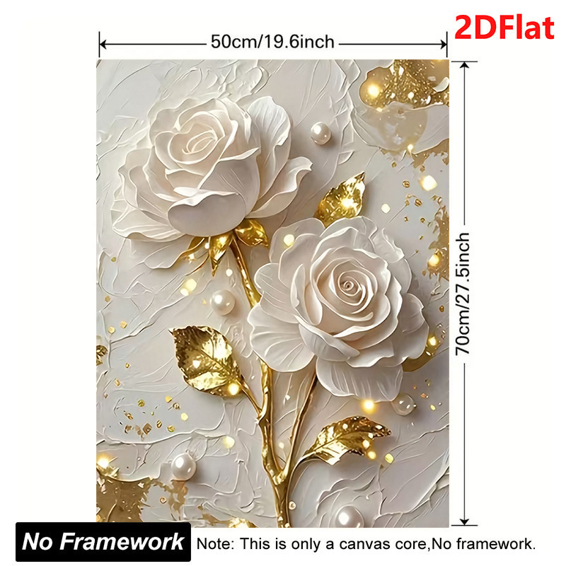 TEMU 2d Flat, 1pc Of " Rose" 2d Flat Unframed Poster Canvas, "luxurious Golden Floral Branches And Leaves" Printed Art, Modern Canvas Poster For