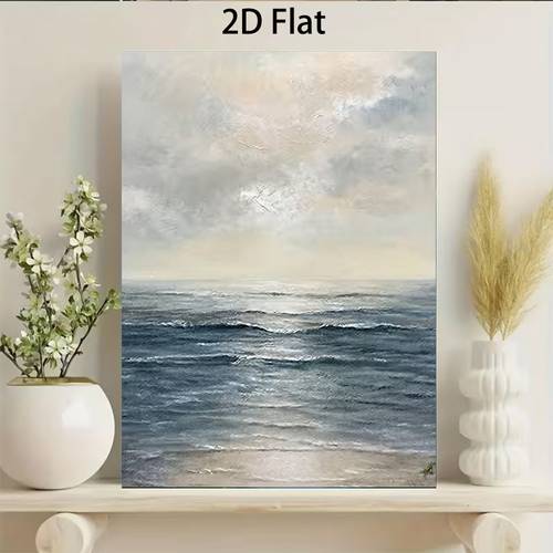 Artikelbild 2d-flach, . minimalistisches ozean -poster – für wohnzimmer-, schlafzimmer-, badezimmer-wanddekor, selbstklebende rückseite für abziehen & aufkleben, rahmenloser leinwanddruck mit , die am ufer brechen, landschaftsgemälde, dekoration, 2d-flach