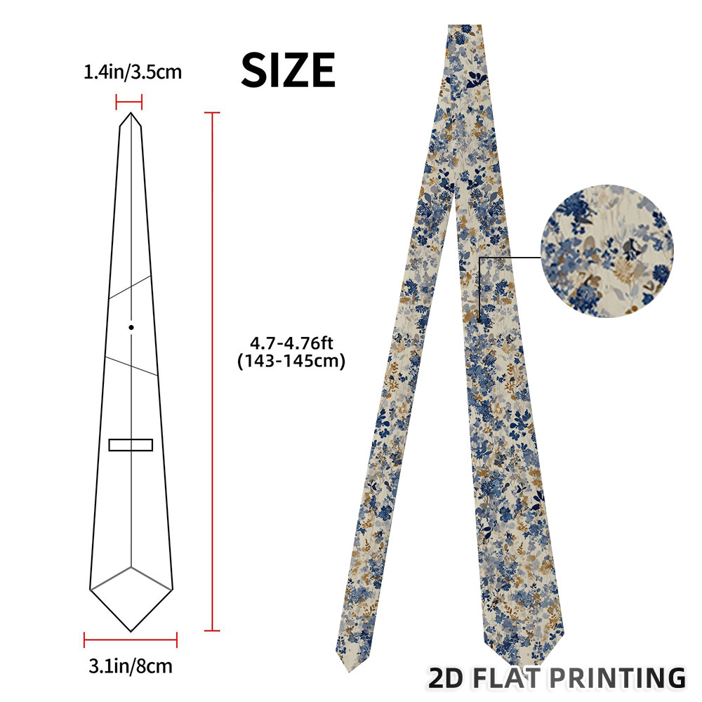 TEMU 1pc Blue Floral Necktie - Soft Comfortable Suitable For Daily Wear & Special Occasions, Technology, Machine Washable, Tie Suitable For, Office,