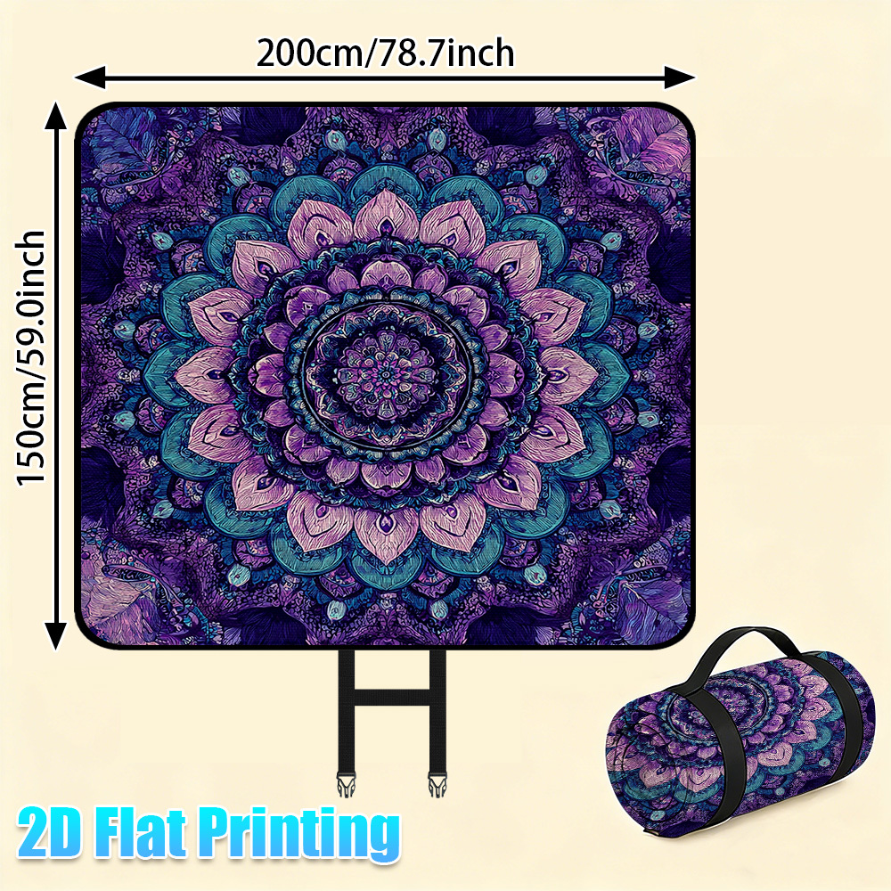 TEMU 1pc Bohemian Purple Mat Suitable For Outdoor Travel, Camping, & Picnic - Lightweight Flat Mandala With Covering, Hand Washable For - Use For