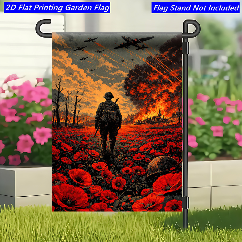 TEMU 2d Flat - 2d Flat Flag 1pc, Walking In The War, Floral Pattern Spring Summer Garden Flag, Suitable For Home Courtyard , A Warm Atmosphere