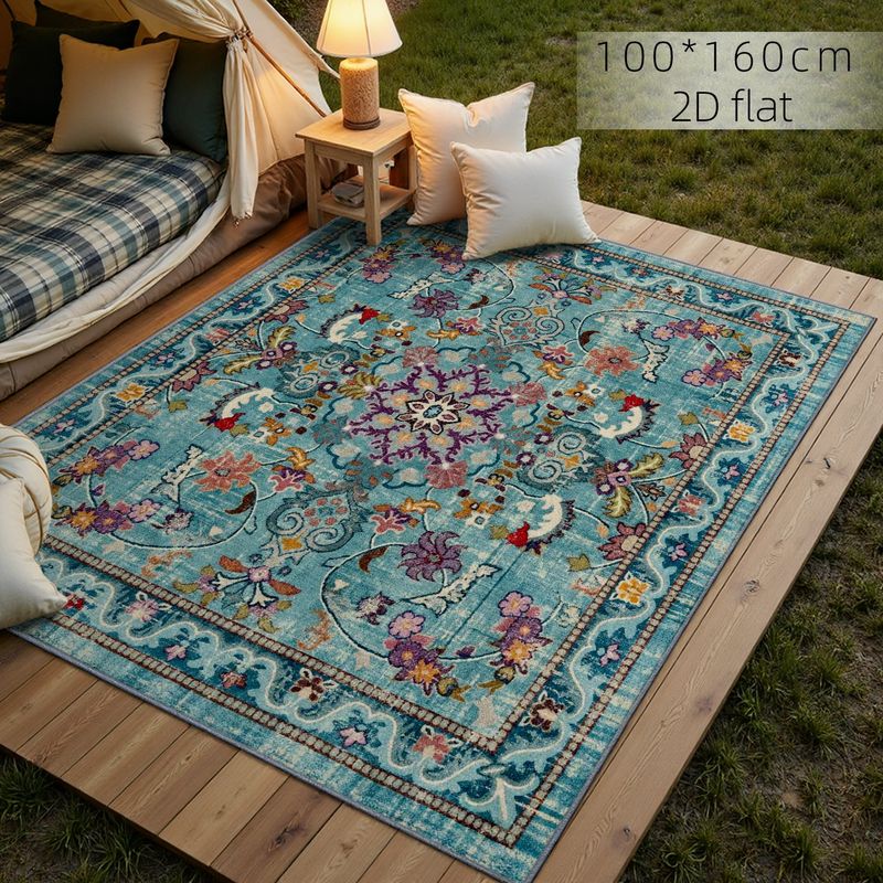 TEMU 1pc Soft Velvet 850g/sqm Vintage Floral Area Rug, For Living Room, Bedroom & Office, Non-slip Washable Thickened Mat, Aesthetic Decorative Home
