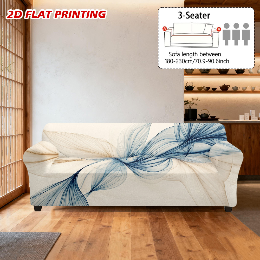 TEMU 2d Flat Printing, 1pc Easy-install & Flowing Abstract Leaves Sofa Cover - Elastic Fabric Is Alone; Shoulder Strap Needs No Adjustment; Machine