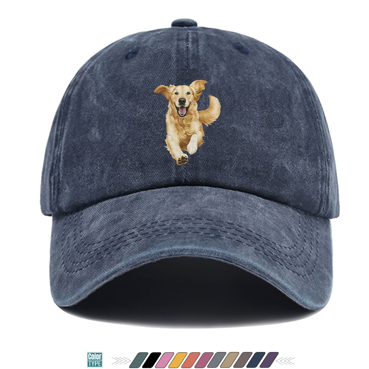 TEMU 1 Casquette de baseball avec motif de chien de d'or , chapeau de soleil à motif de , mode décontractée, unisexe, ajustable, casquette à bec de